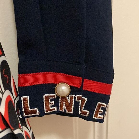 Long Sleeve Designer Inspired Midi Dress in red/white/blue Print. Size X Small. - Picture 6 of 9